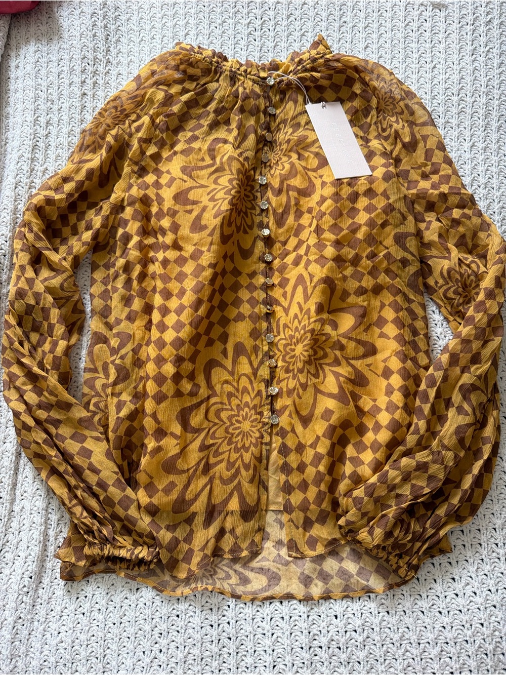 KEEPSAKE the Label Mustard & Brown Floral-Geo Button Front Blouse